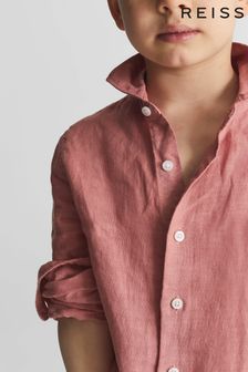 Reiss Coral Ruban Long Sleeve Linen Shirt (T00722) | CA$98