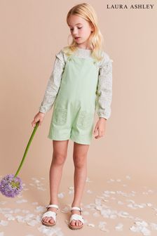 Laura Ashley Green/Ecru Twill Dungaree and Blouse Set (T00770) | €17.50
