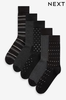 黑色/灰色混搭 - 5件包 - 花樣圖案時尚襪子 (T00915) | HK$121