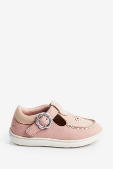 Rosafarbenes Leder - Schuh mit T-Steg für Laufanfänger (T01126) | 16 €