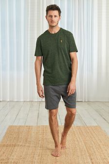 Khaki Green/Grey Jersey Short Pyjama Set (T01402) | OMR9