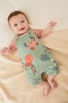 Blue/Green Sealife Appliqué Baby 2 Piece Denim Dungaree and Bodysuit Set (0mths-2yrs) (T01438) | $31 - $34