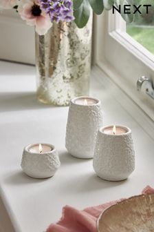 Kerzen- und Teelichthalter aus Glas mit Geomuster, 3er-Set (T01577) | 21 €