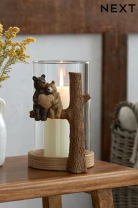 Brown Bertie The Bear Glass Hurricane Candle Holder (T01579) | kr391
