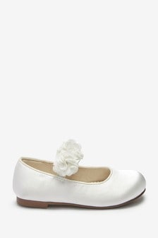 White Satin Standard Fit (F) Corsage Bridesmaid Occasion Shoes with Stain Resistant Finish (T01693) | ₪ 78 - ₪ 86