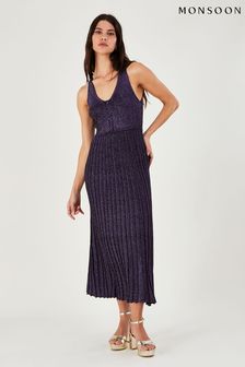 Monsoon Purple Metallic Midi Halter Neck Dress with Recycled Polyester (T02015) | 133 €