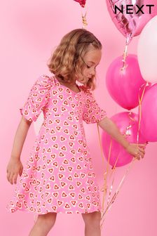 Pink/Red Heart Print Ruched Sleeve Dress (3-16yrs) (T02068) | 15 € - 21 €