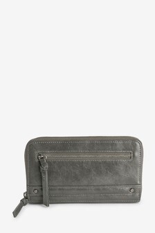 Grey Stud And Zip Detail Purse (T02099) | €18