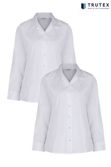 Trutex White Long Sleeve Rever Blouses 2 Pack (T03037) | €24 - €28