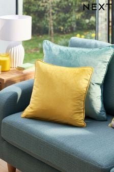 Ochre Yellow Matte Velvet Square Cushion (T03059) | 34 QAR