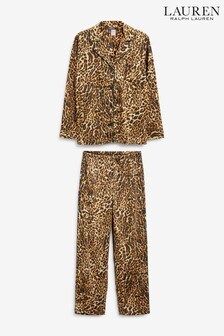 Lauren Ralph Lauren Brown Leopard Brushed Cotton Long Pyjama Set