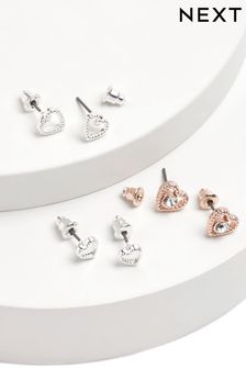 Rose Gold Tone/Silver Tone Heart Stud Earrings 3 Pack (T03974) | €7