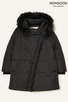Monsoon Black Asymmetric Ruffle Coat (T03977) | €75 - €88