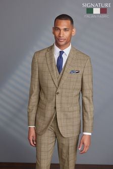Taupe Brown Tailored Fit Signature Angelico 100% Wool Check Suit: Jacket (T04014) | €199