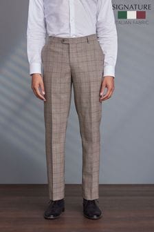 Taupe Brown Tailored Fit Signature Angelico 100% Wool Check Suit: Trousers (T04017) | 128 €