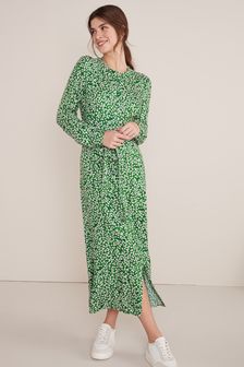 Green Ditsy Grandad Collar Midi Dress (T04532) | $55