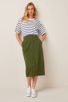 Зеленый хаки - Джинсовая юбка миди (T04810) | 668 грн