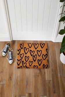 Pride Of Place Natural Astley Hand Drawn Hearts Coir Doormat (T04821) | €22