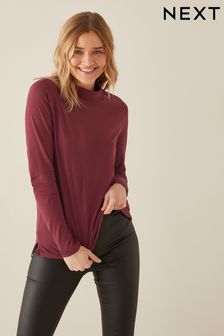 Burgundy Red High Neck Long Sleeve Top (T04979) | 15 €