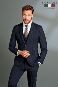 Blue Slim Fit Signature TG Di Fabio Wool Rich Stripe Suit: Jacket (T06050) | €72
