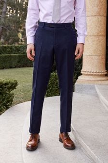 Navy Blue Slim Fit Trimmed Flannel Suit: Trousers (T06091) | €16