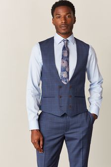 Bright Blue Windowpane Check Suit: Waistcoat (T06096) | €15