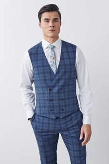 Mid Blue Check Suit: Waistcoat (T06104) | €18.50