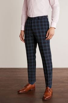 Navy Blue Skinny Fit Check Suit: Trousers (T06110) | €12