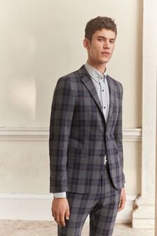 Grey/Red Super Skinny Fit Check Suit: Jacket (T06112) | $134