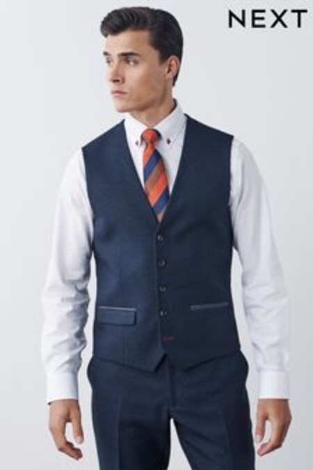 Navy Blue Puppytooth Fabric Suit: Waistcoat (T06121) | $87