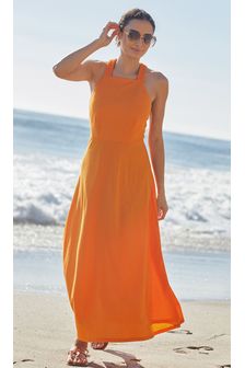 Orange Strappy Sleeveless Midi Dress (T06197) | kr491