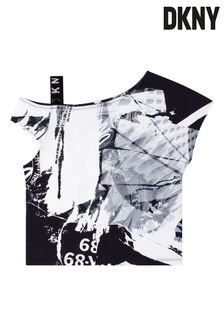 DKNY Black & White Collage Print One Shoulder Logo T-Shirt (T06258) | €24 - €26