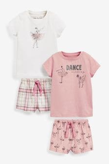 Pink Ballerina 2 Pack Woven Bottom Short Pyjamas (9mths-12yrs) (T06382) | 8.50 BD - 12 BD