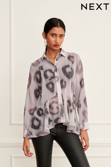 Pink Smudge Print Long Sleeve Button Through Sheer Blouse (T06454) | $55