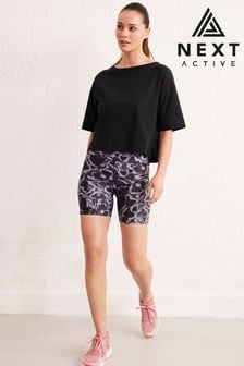 黑白色蛇紋印花柔軟瑜伽褲 - Next Active運動系列塑形騎行短褲 (T06655) | HK$155