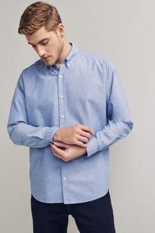Синий - Удлиненный крой. - Оксфордская рубашка с длинными рукавами (T06680) | €24