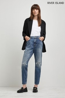 River Island Denim Mom High Waist Ripped Paris Jeans (T06754) | $69