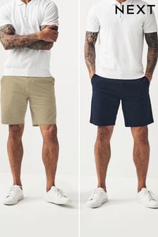 Navy/Stone Straight Fit Stretch Chinos Shorts 2 Pack (T06766) | 178 QAR