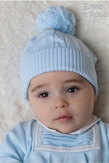 Emile et Rose Blue 100% Cotton True knit cable bobble Hat (T06783) | $24