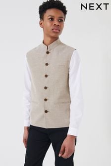 Neutral Brown Grandad Collar Waistcoat And Shirt Set (12mths-16yrs) (T06866) | 10.50 BD - 14.50 BD