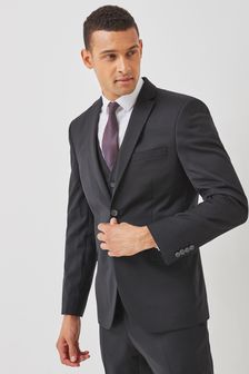 Black Slim Fit Wool Blend Suit: Jacket (T06936) | €34