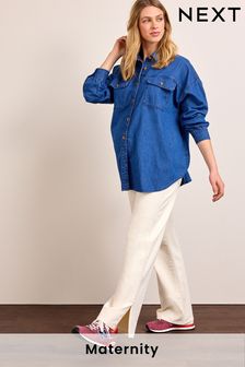 Ecru White Maternity Over-the-Bump Cropped Slim Wide Leg Jeans (T06948) | TRY 419