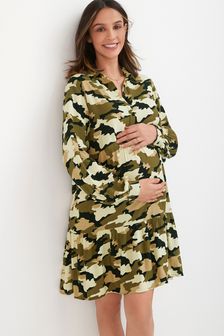 Camouflage Maternity/Nursing Printed Shirt Dress (T06952) | $53