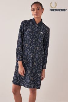 Fred Perry Navy Paisley Print Shirt Dress (T07151) | $247