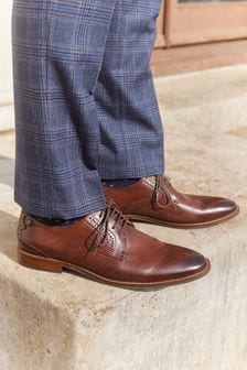 Brown Leather Contrast Sole Derby Shoes (T07226) | €53