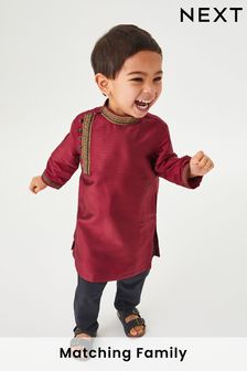 Red Regular Length Embroidered Boys Kurta (3mths-7yrs) (T07754) | €14 - €17