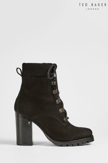 Ted Baker Black Imojen Leather Lace-Up Chunky Heeled Boots