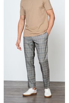Grey Slim Tapered Trimmed Check Trousers (T07947) | €13