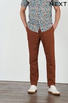 Rust Brown Relaxed Tapered Fit Linen Blend Drawstring Trousers (T08110) | ₪ 80