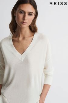 象牙白 - Reiss Clarice美麗諾羊毛V領上衣 (T08470) | NT$5,280